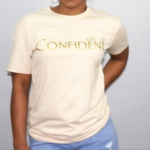 Women's Graphic Short Sleeve T Shirt Size LG Tan Cream Unisex Women Empowerment